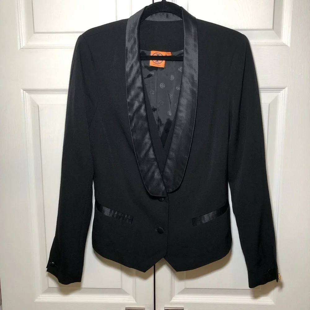 Tory Burch 100% Wool Black Tuxedo Blazer Size 8